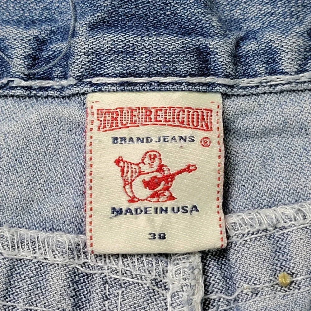 True Religion‎ Ricky Super T Jeans Mens 37x33 Blue Distressed Denim Made USA